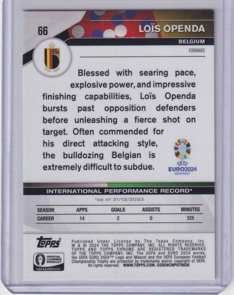 2024 Topps Chrome UEFA EURO #66 Loïs Openda Black & White Refractor #/125