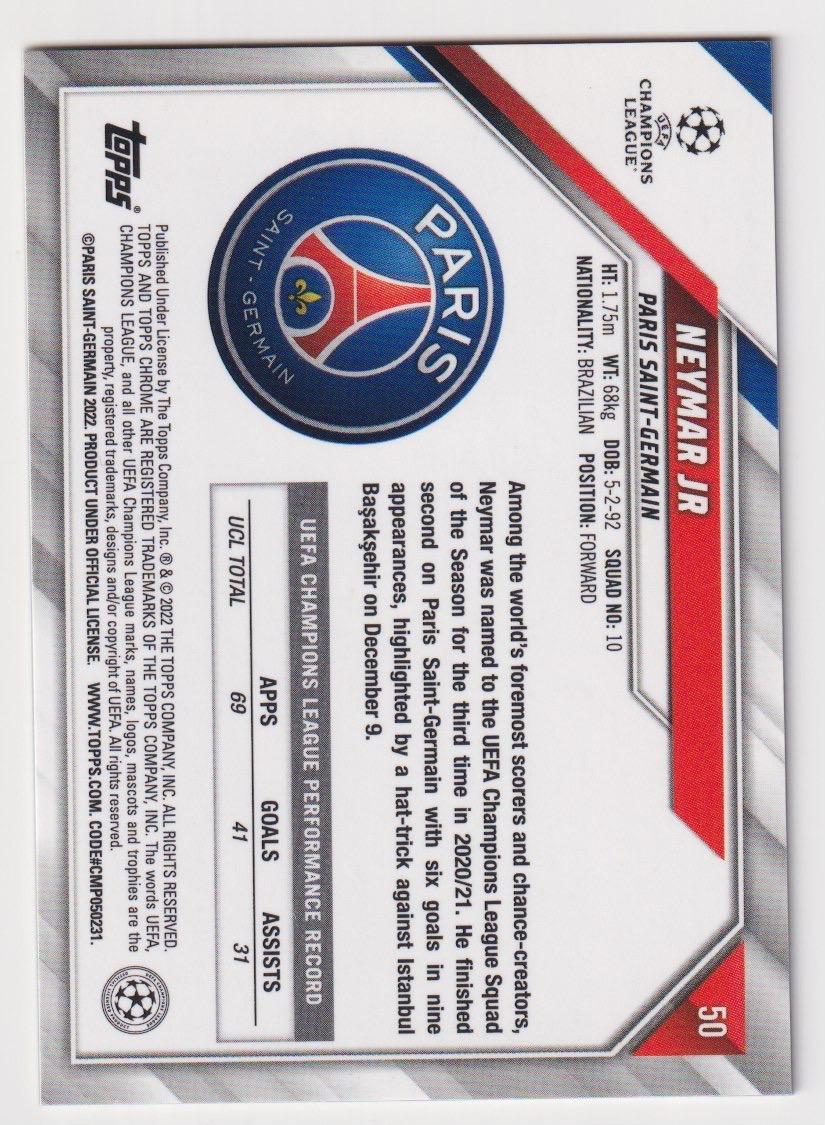 2021-22 Topps Chrome UEFA #50 Neymar Jr Black & White Ray Wave Refractor