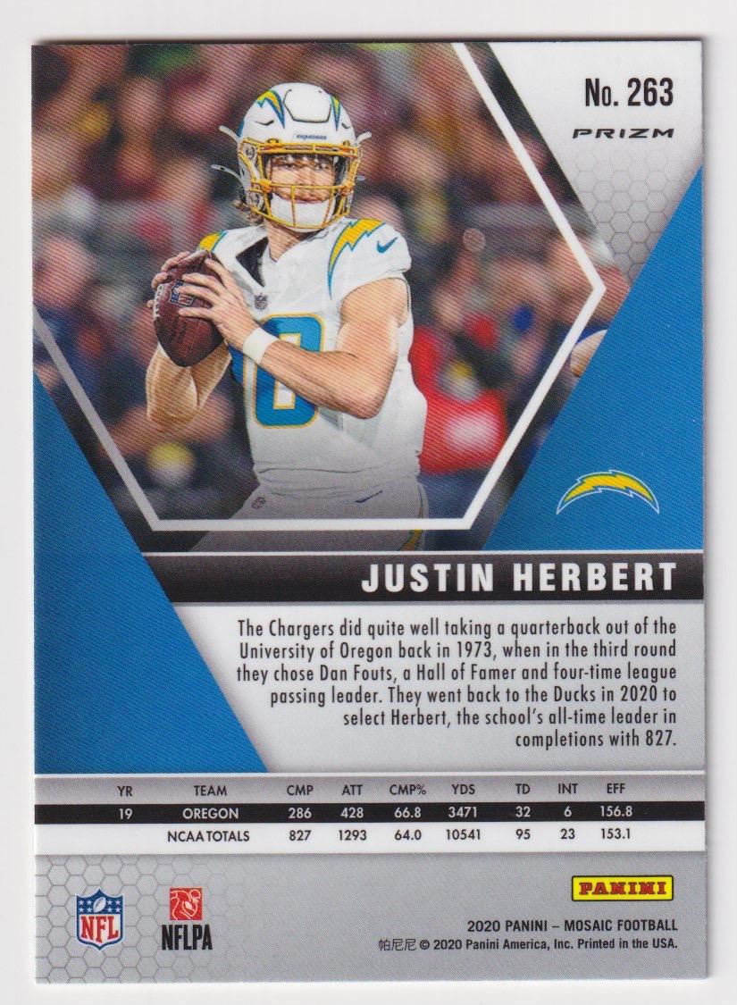 2020 Panini Mosaic #263 Justin Herbert No Huddle Prizm Silver