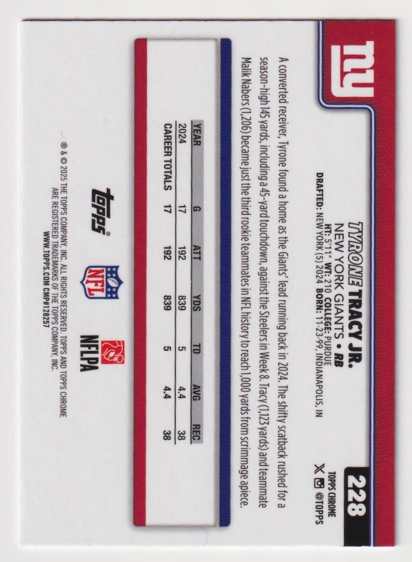 2025 Topps Chrome #228 Tyrone Tracy Jr. Purple Lava #/75