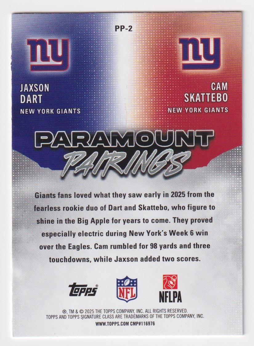 2025 Topps Signature Class #PP-2 Cam Skattebo / Jaxson Dart Paramount Pairings