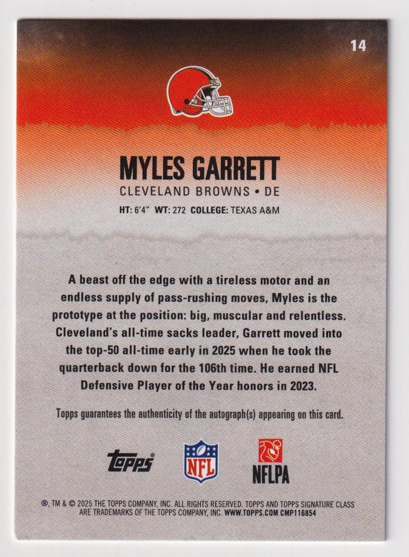 2025 Topps Signature Class #14 Myles Garrett Autographs Orange Lava #/50