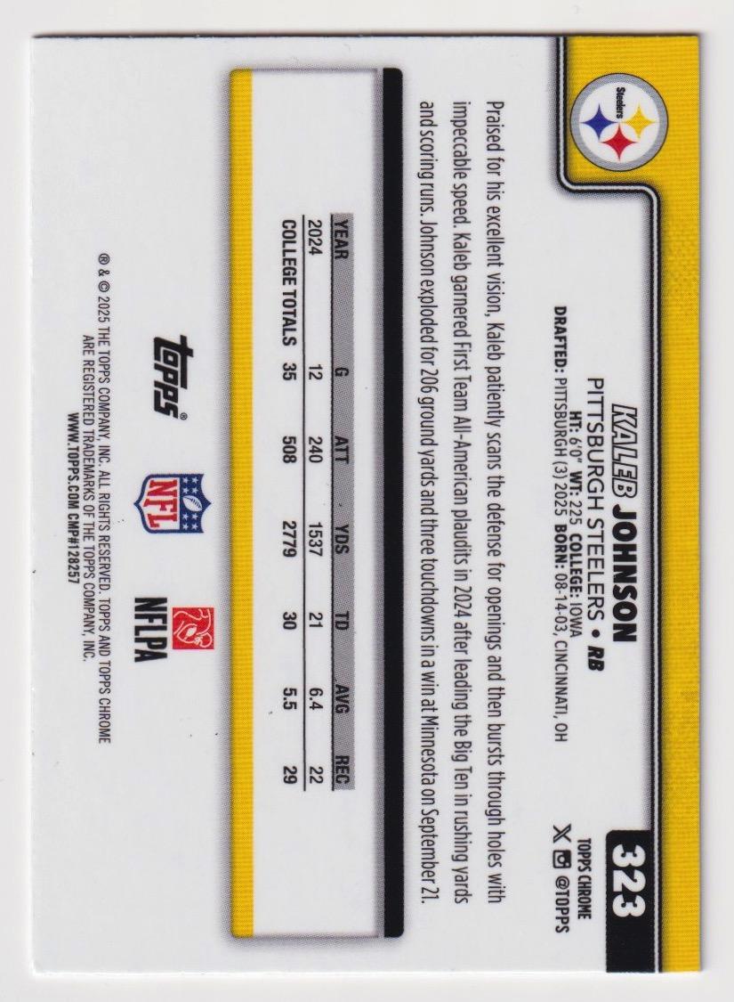 2025 Topps Chrome #323 Kaleb Johnson