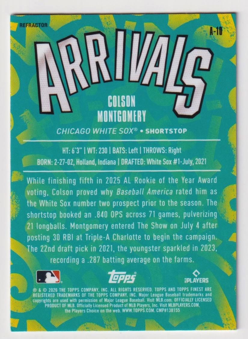 2026 Finest #A-10 Colson Montgomery Arrivals Refractors