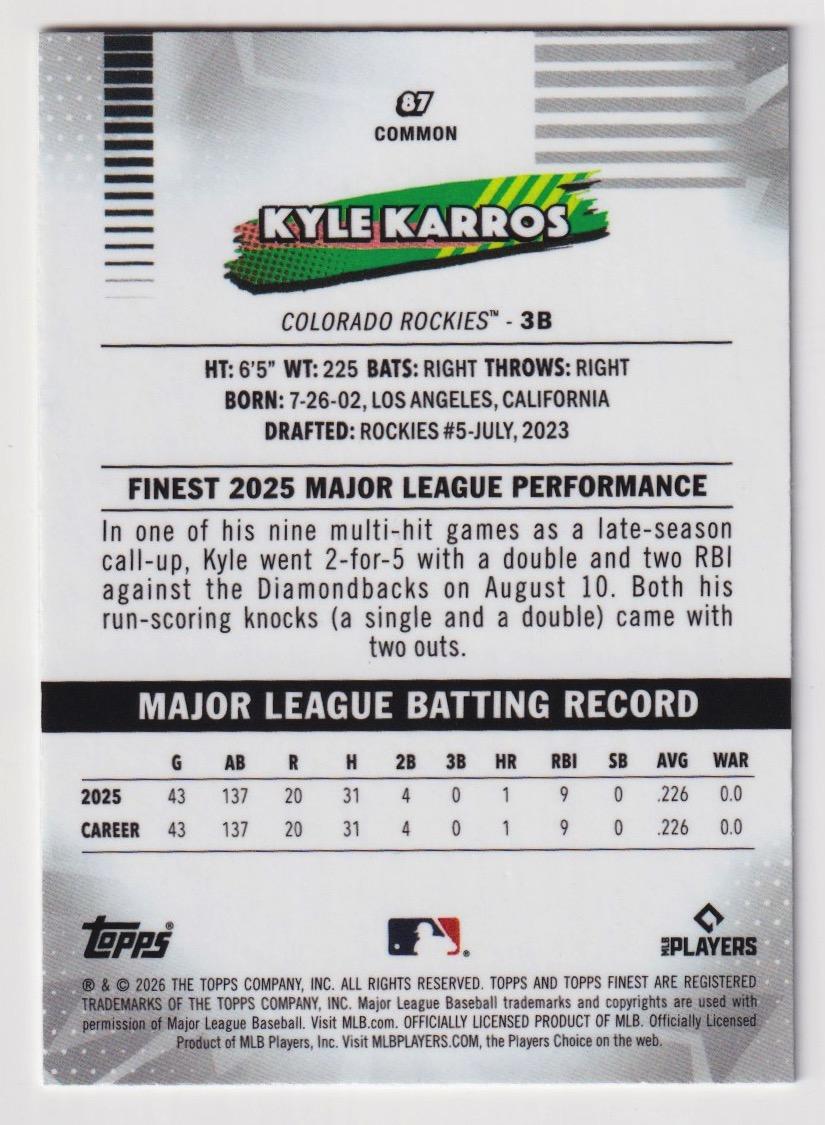 2026 Finest #87 Kyle Karros