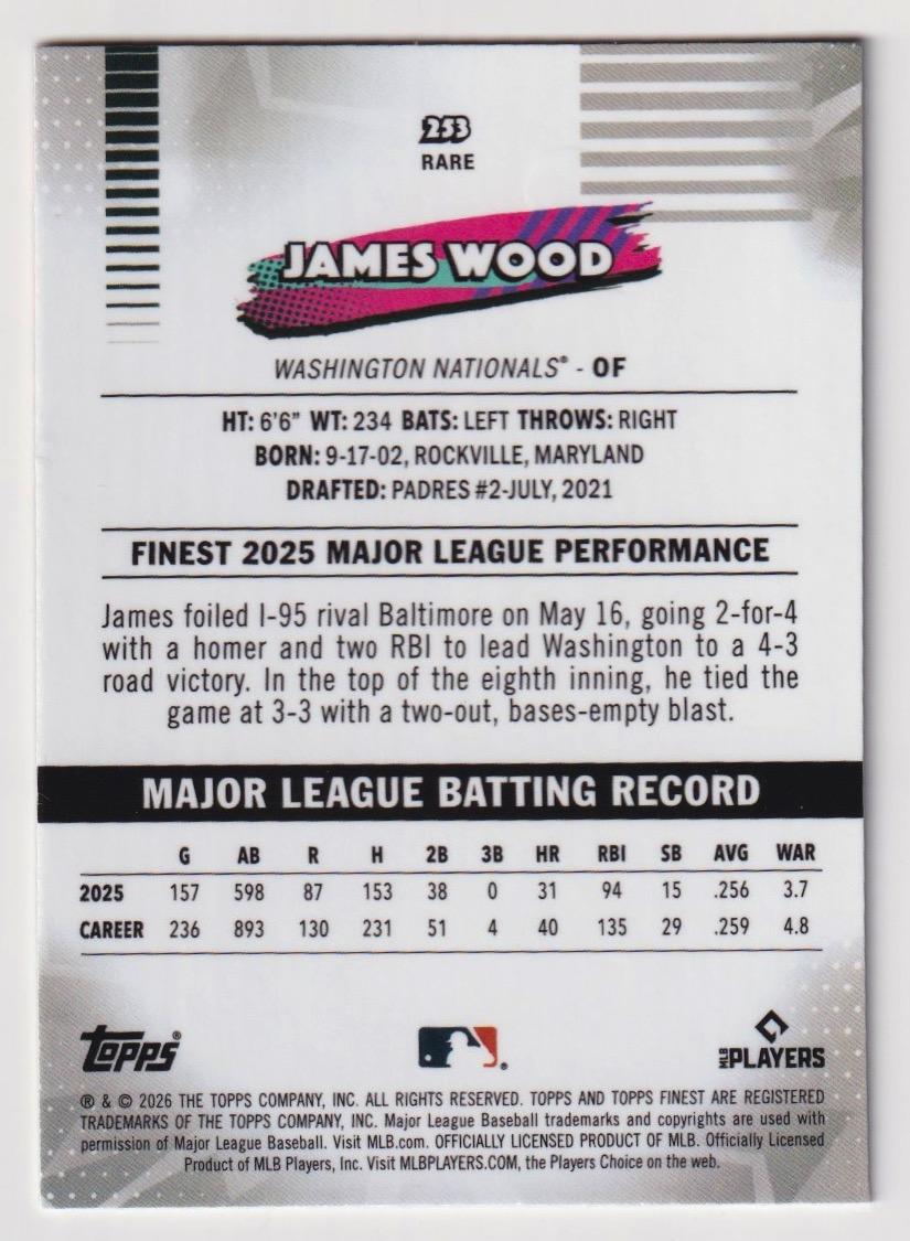 2026 Finest #253 James Wood Mini-Diamond Refractors