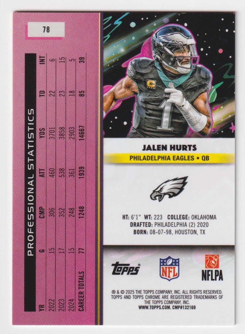 2025 Topps Chrome Cosmic #78 Jalen Hurts Orange Galactic Refractor #/25
