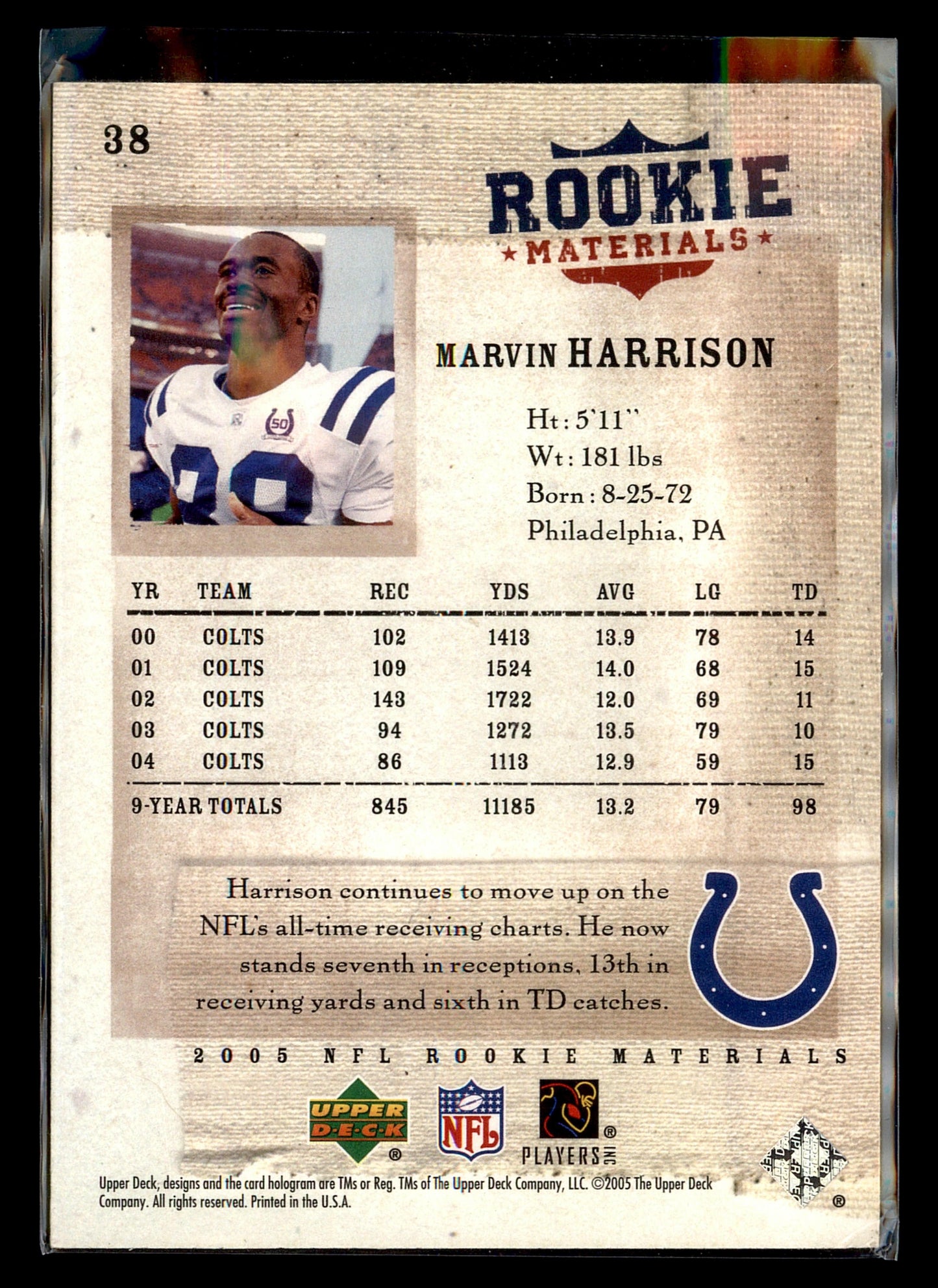 2005 Upper Deck Rookie Materials #38 Marvin Harrison