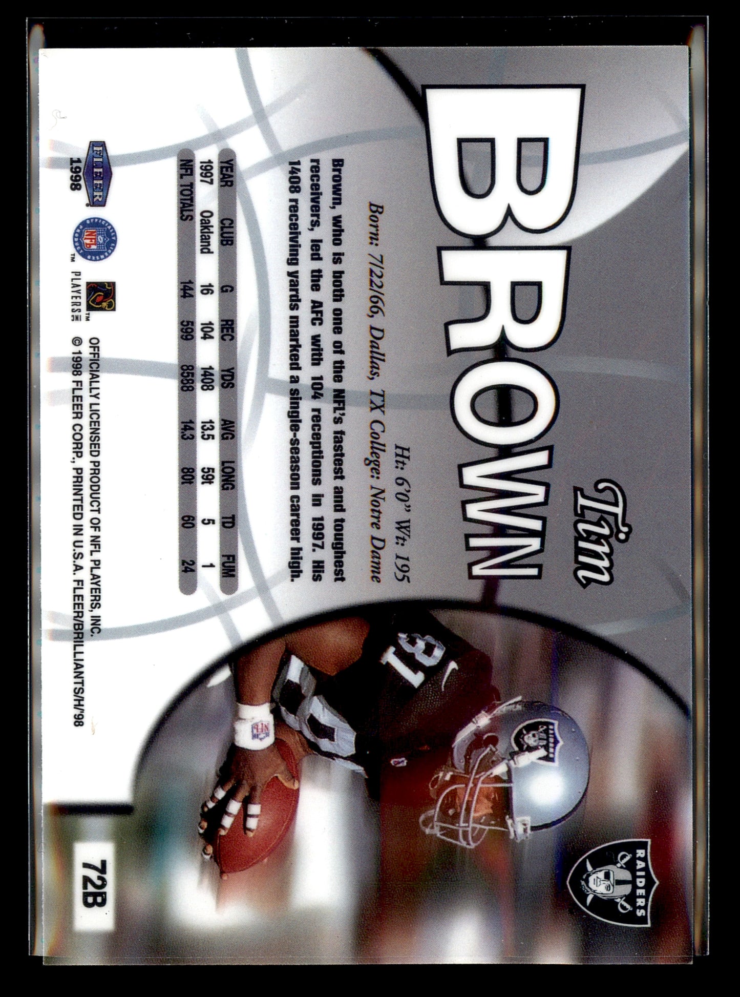 1998 Fleer Brilliants #72B Tim Brown Blue