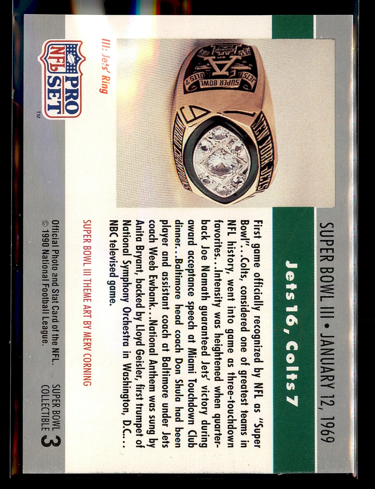 1990 Pro Set #3 Super Bowl III SBIII Super Bowl Collectibles