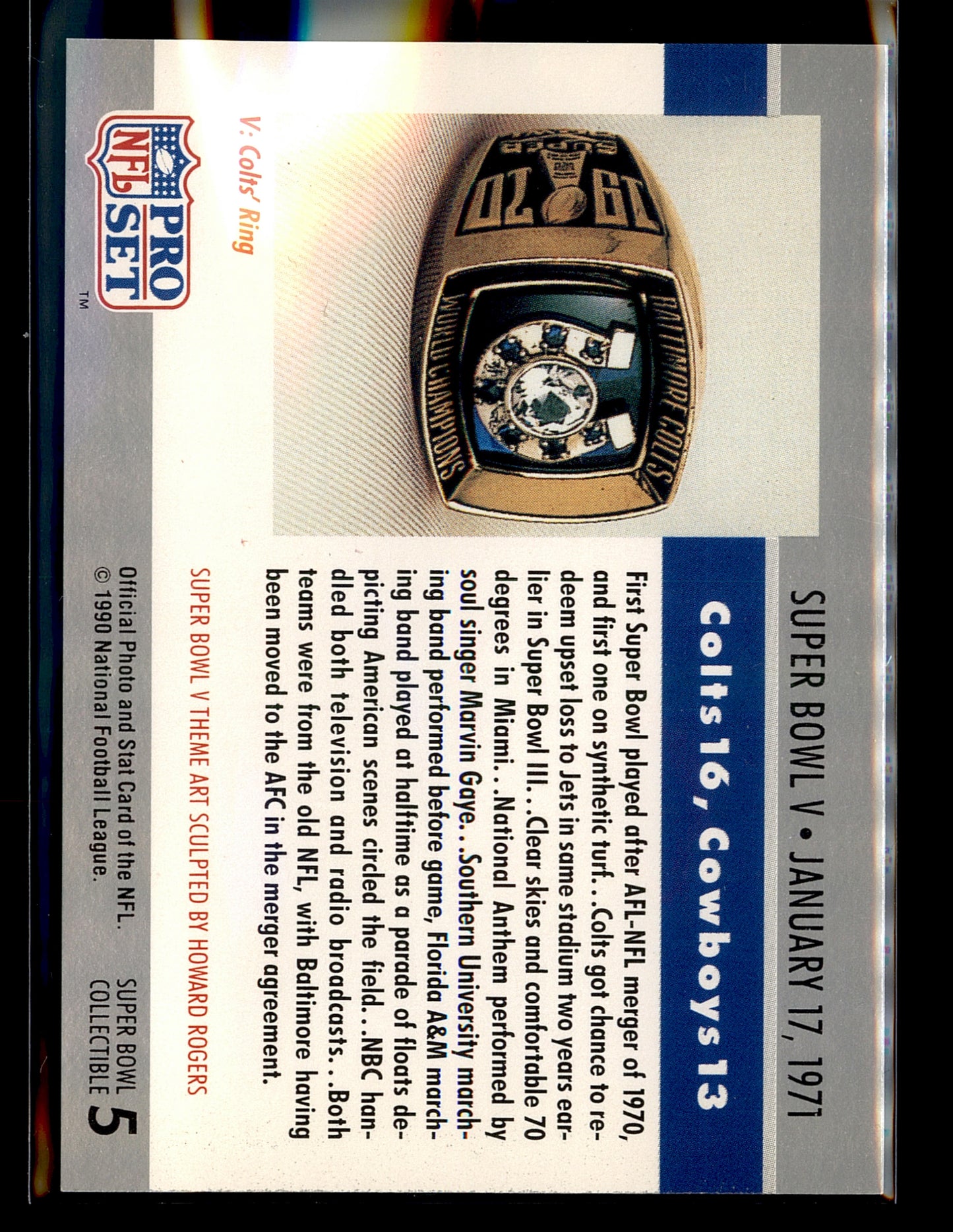 1990 Pro Set #5 Super Bowl V Super Bowl Collectibles