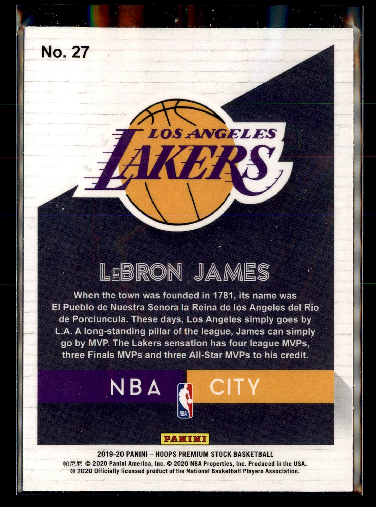 2019-20 Hoops Premium Stock #27 LeBron James NBA City