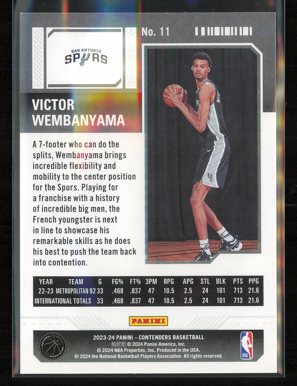 2023-24 Panini Contenders #11 Victor Wembanyama Season Ticket Retail