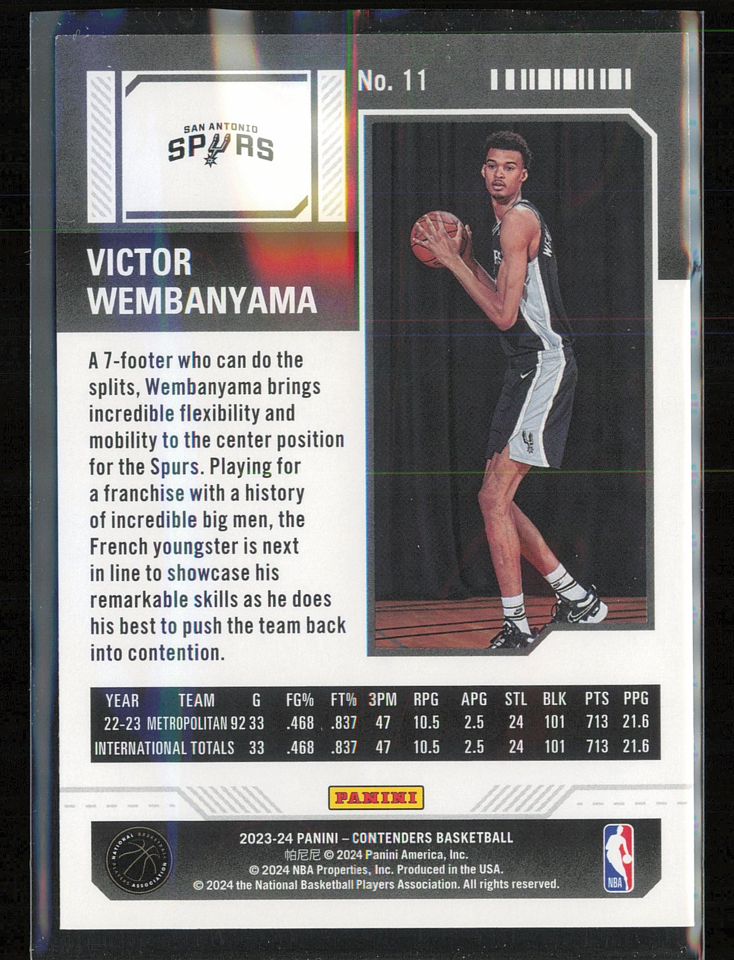 2023-24 Panini Contenders #11 Victor Wembanyama Season Ticket Retail