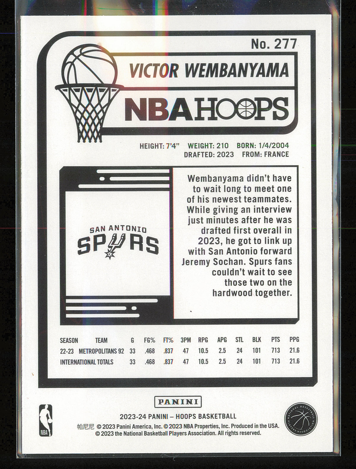 2023-24 Hoops Winter #277 Victor Wembanyama