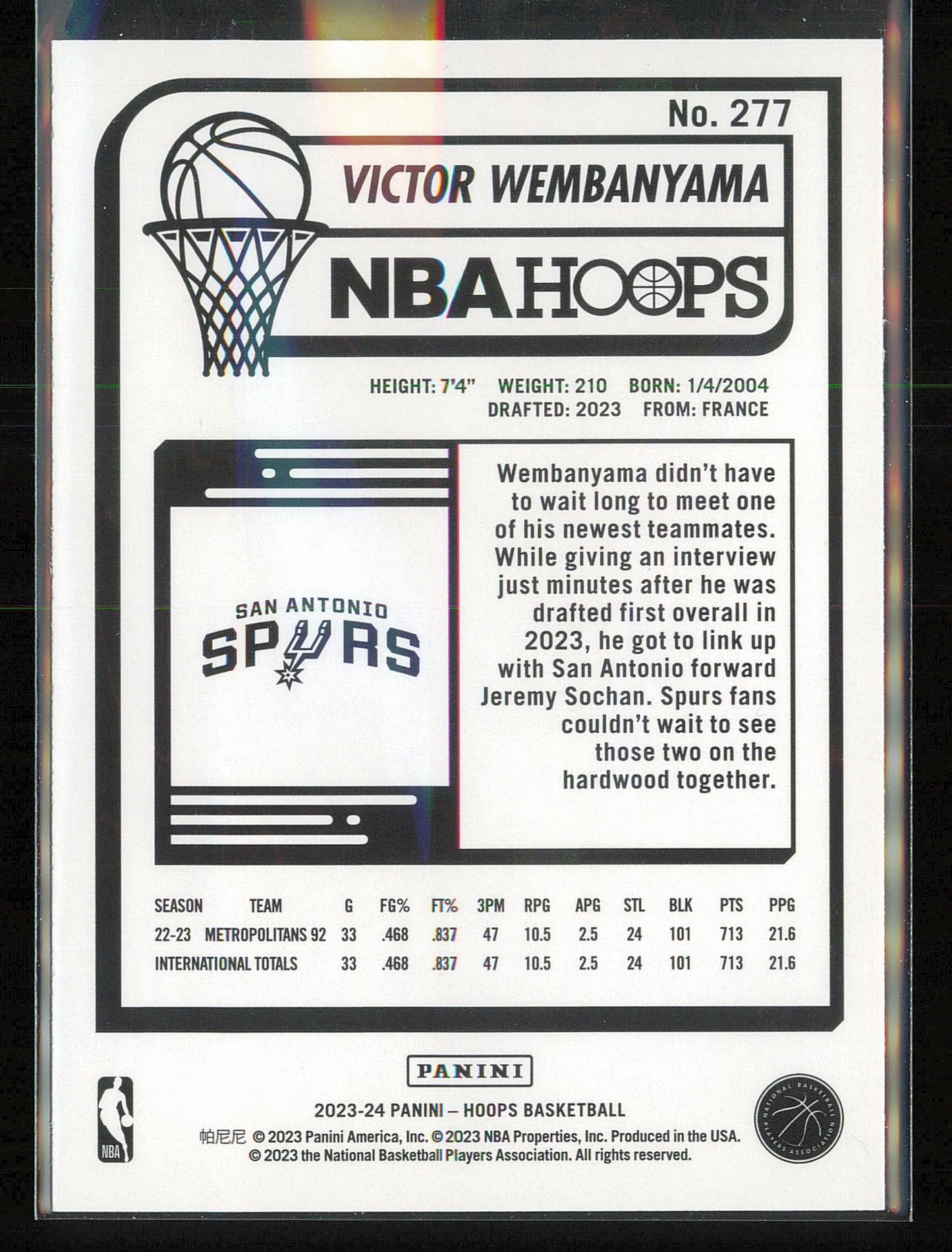 2023-24 Hoops Winter #277 Victor Wembanyama