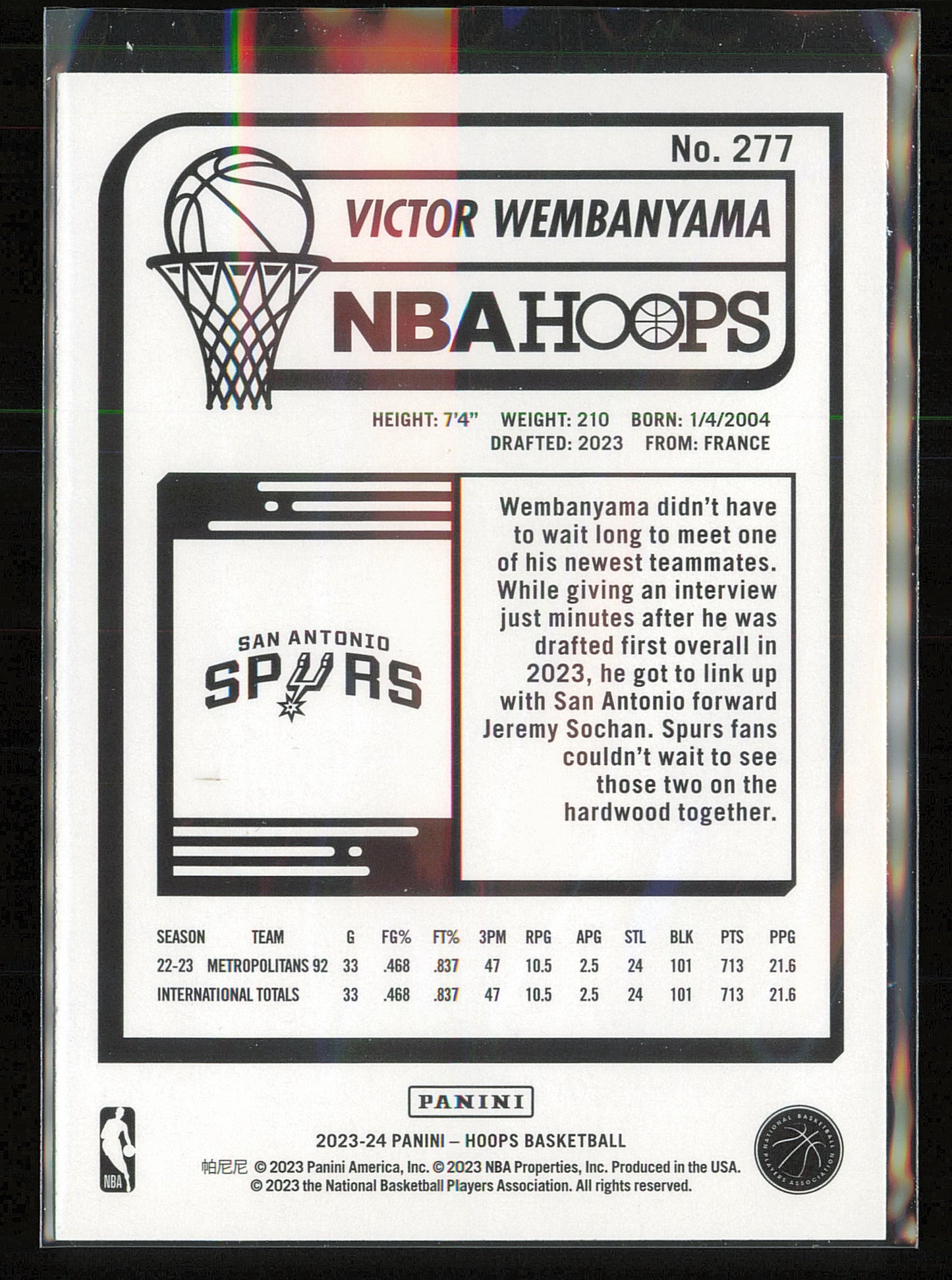 2023-24 Hoops Winter #277 Victor Wembanyama