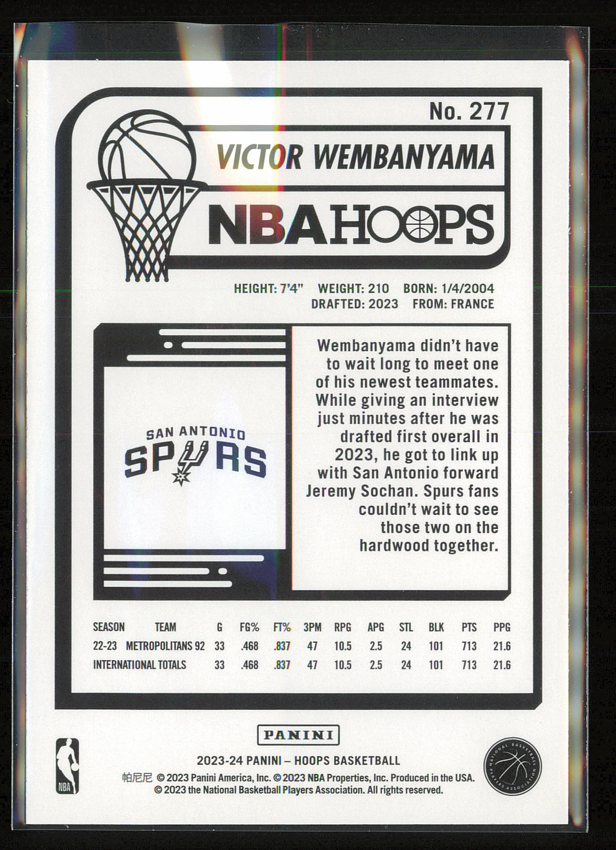 2023-24 Hoops Winter #277 Victor Wembanyama