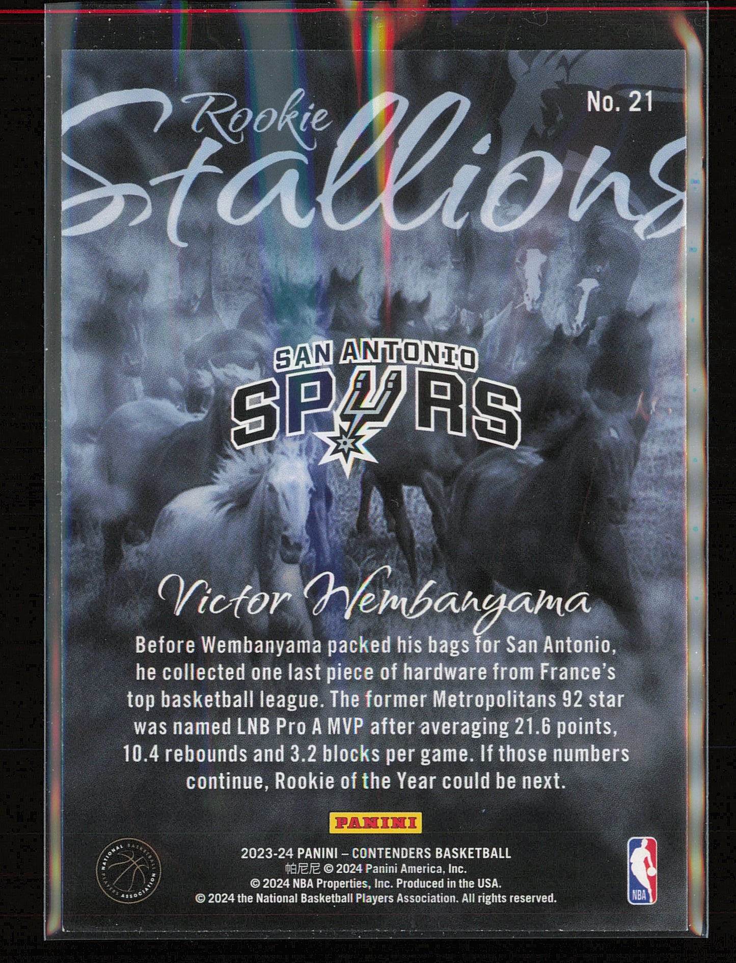 2023-24 Panini Contenders #21 Victor Wembanyama Rookie Stallions