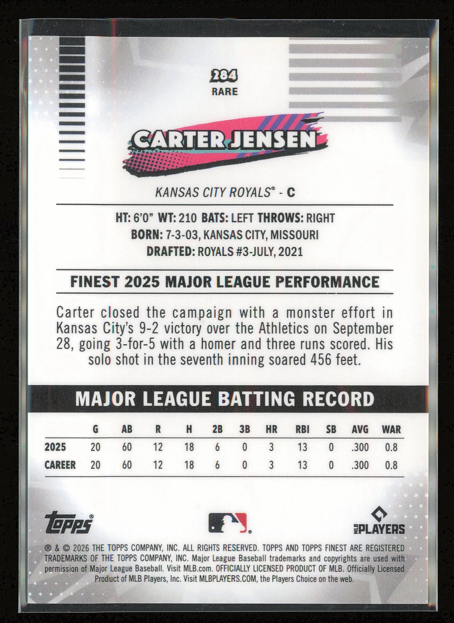 2026 Finest #284 Carter Jensen Yellow Refractors #/275