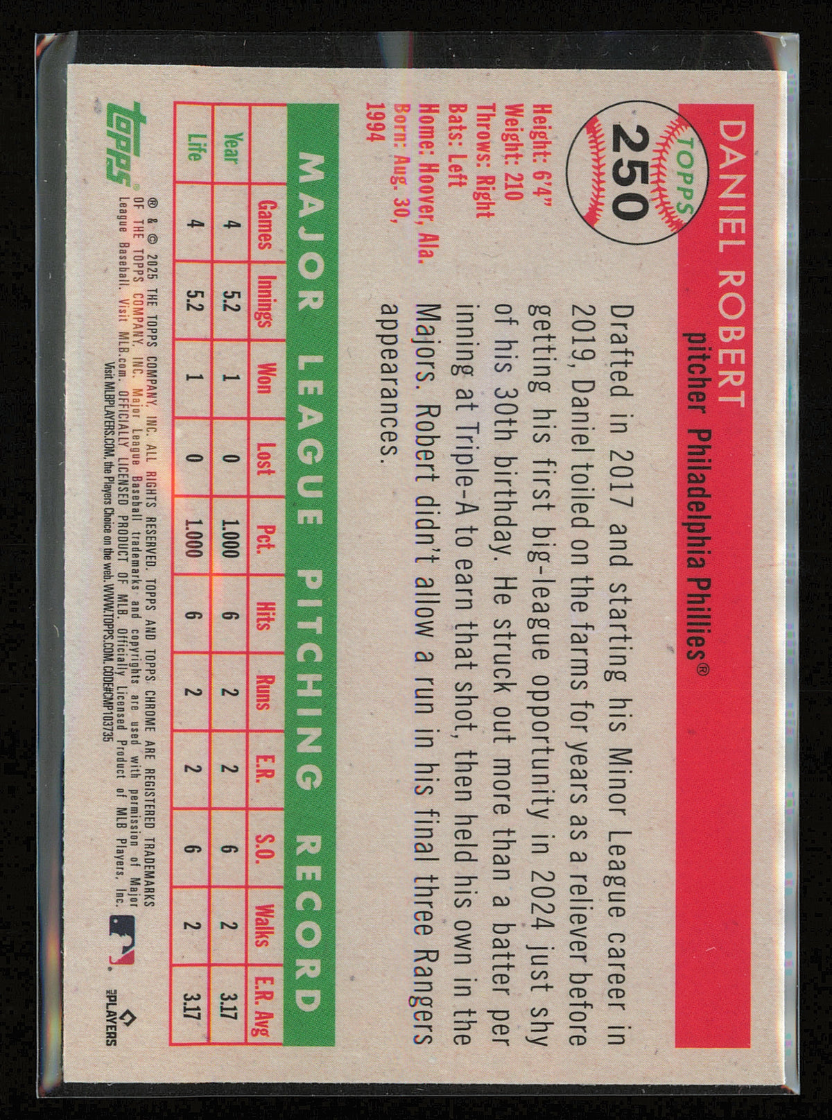 2025 Topps Chrome Platinum #250 Daniel Robert