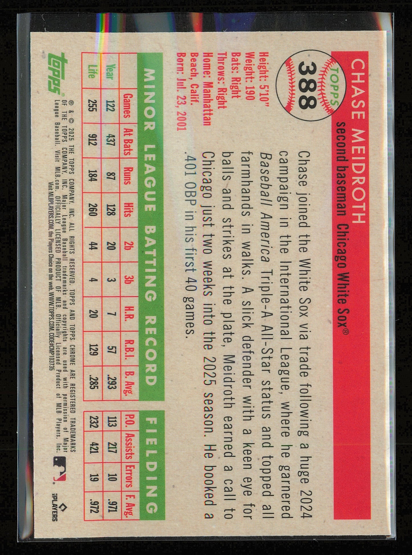 2025 Topps Chrome Platinum #388 Chase Meidroth