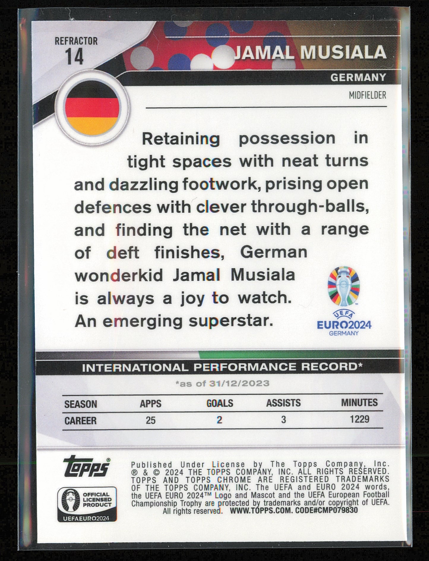 2024 Topps Chrome UEFA EURO #14 Jamal Musiala