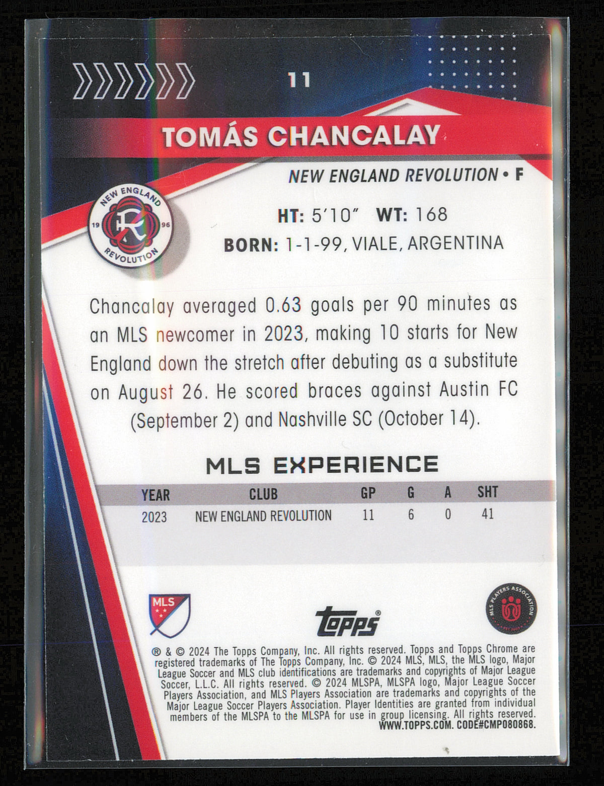 2024 Topps Chrome MLS #11 Tomás Chancalay Neon Green Refractor #/99