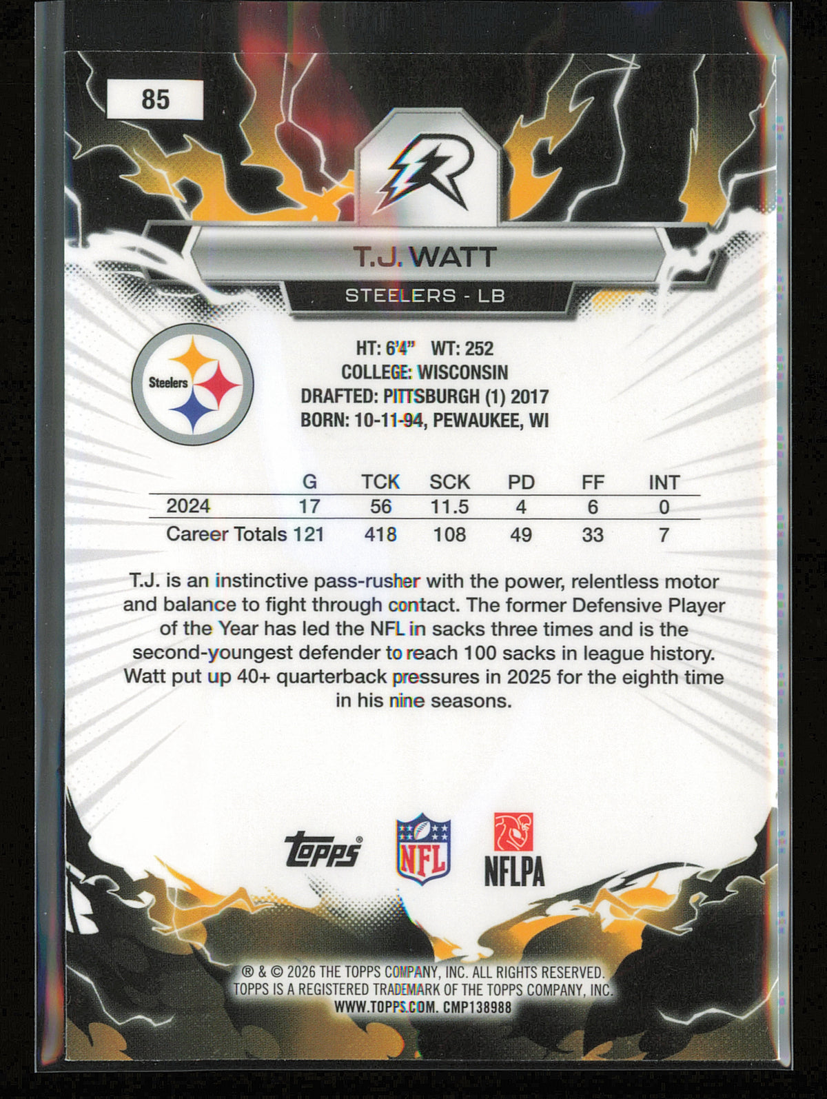2025 Topps Resurgence #85 T.J. Watt Silver Static Refractor