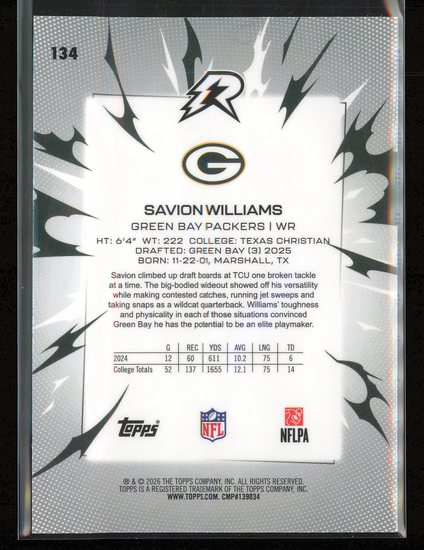 2025 Topps Resurgence #134 Savion Williams Blue & Orange Spark Refractor