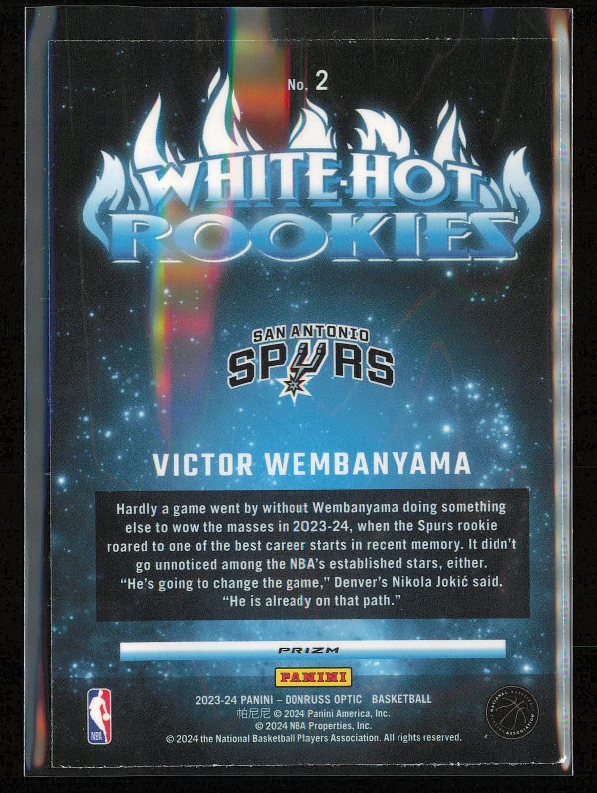 2023-24 Donruss Optic #2 Victor Wembanyama White Hot Rookies Purple