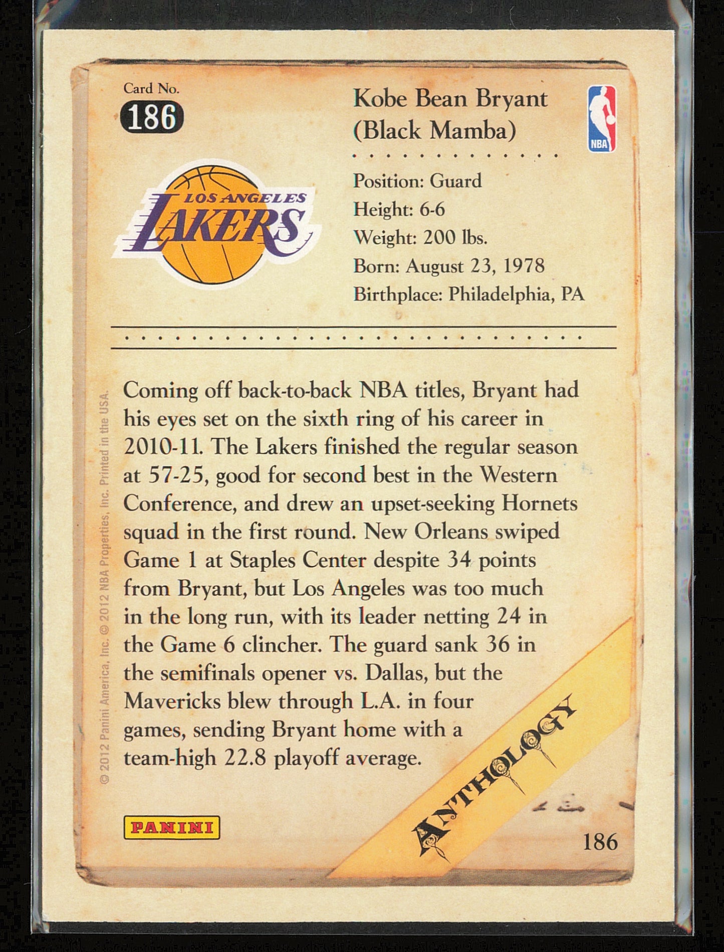 2012-13 Panini Kobe Anthology #186 Kobe Bryant