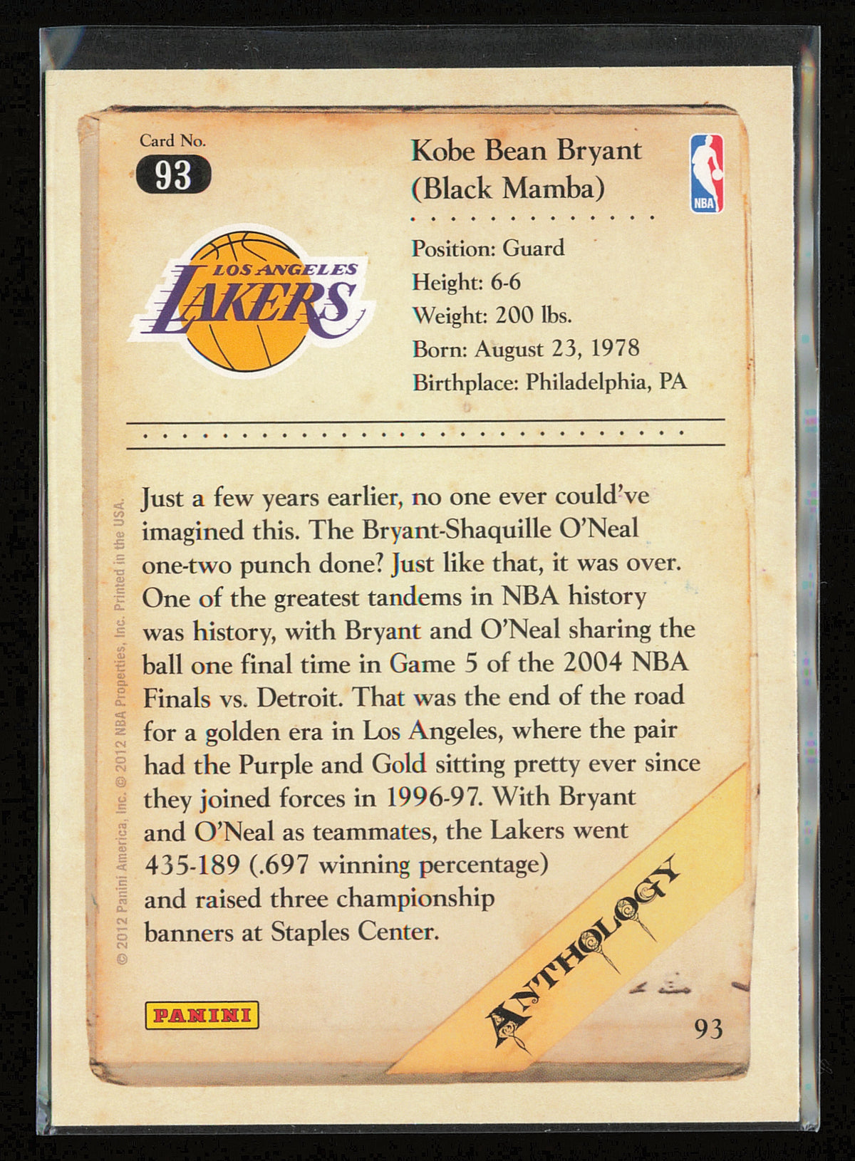 2012-13 Panini Kobe Anthology #93 Kobe Bryant