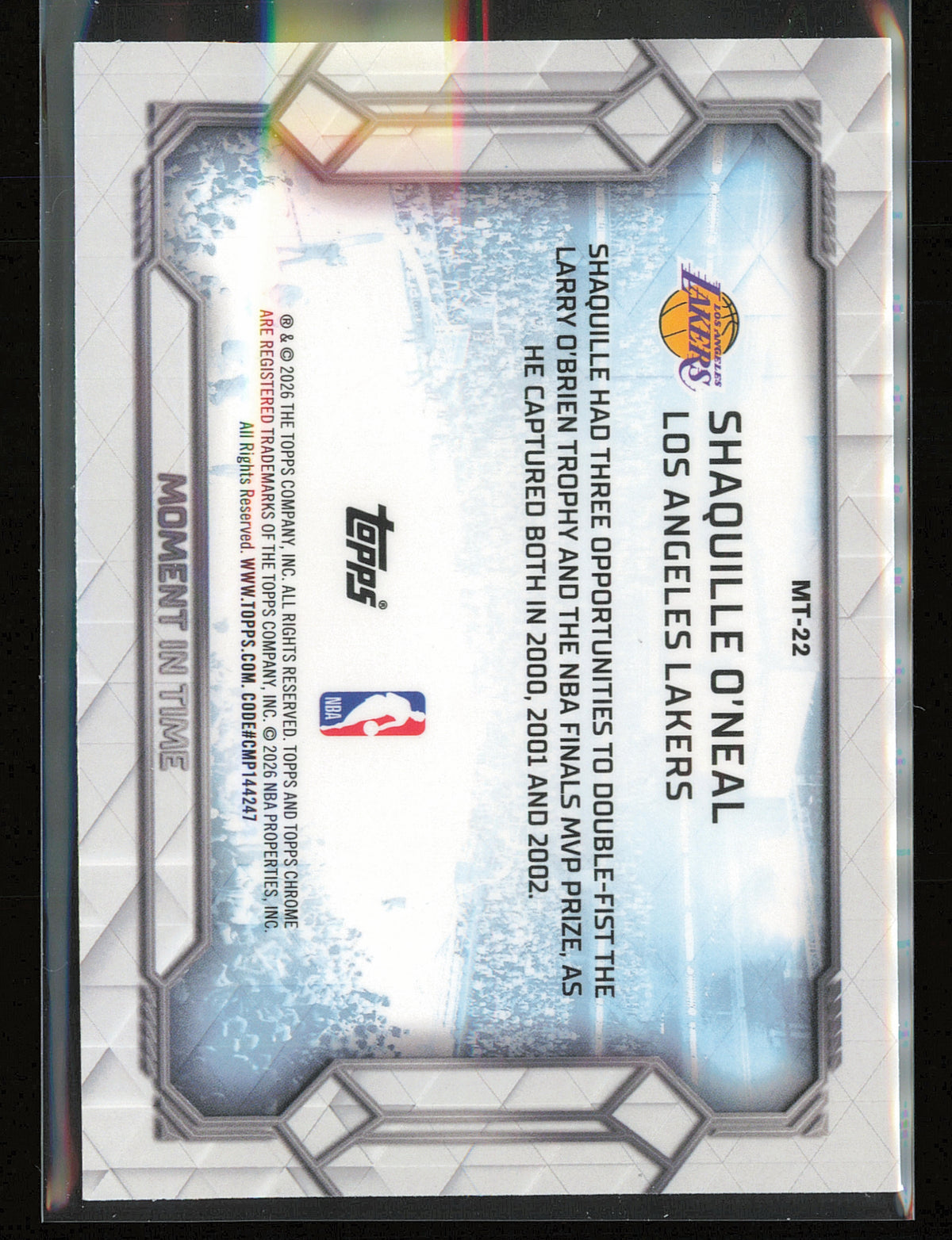 2025-26 Topps Chrome Update #MT-22 Shaquille O’Neal Moment In Time