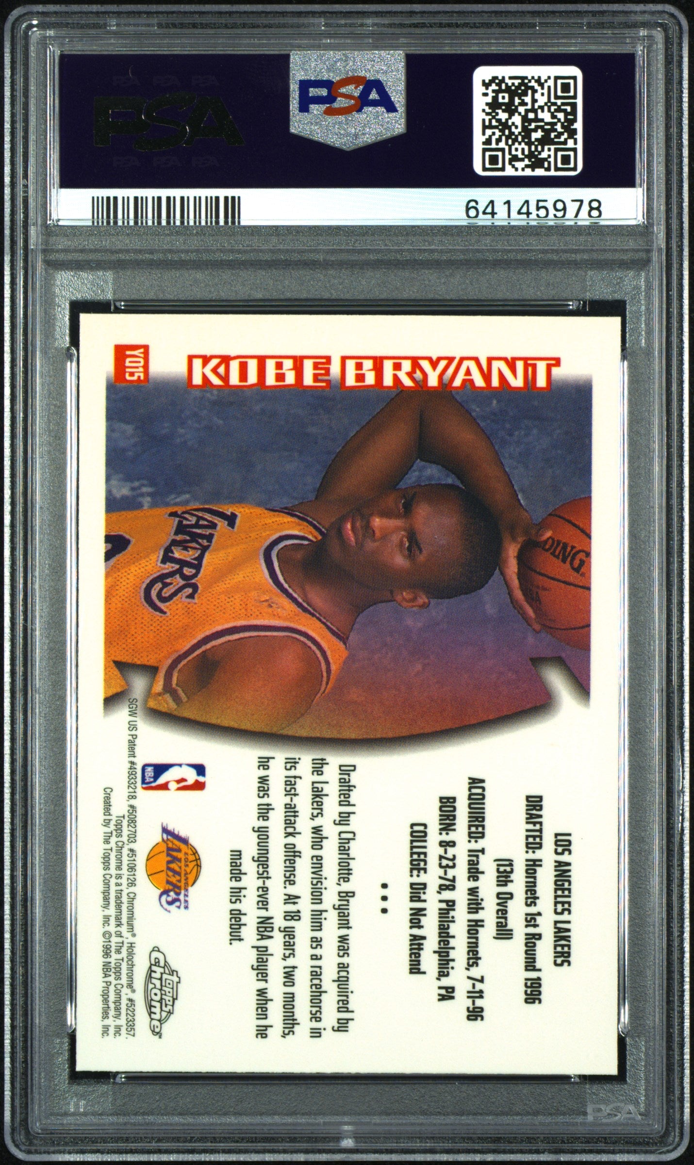 1996 Topps Chrome Youthquake #YQ15 Kobe Bryant Youthquake PSA 8