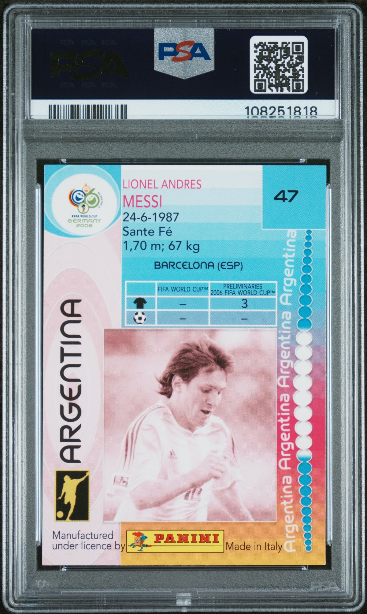 2006 Panini World Cup Germany #47 Lionel Messi Germany PSA 7