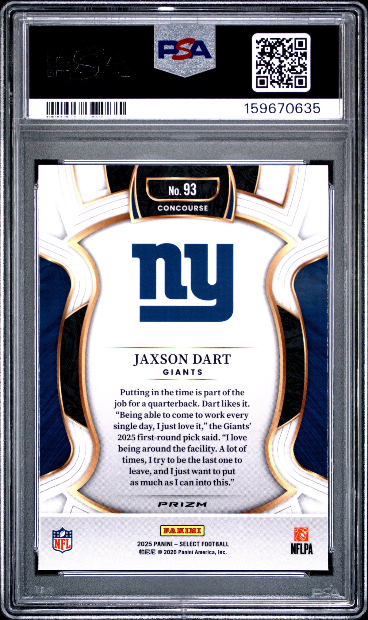 2025 Panini Select #93 Jaxson Dart Silver Prizm PSA 10