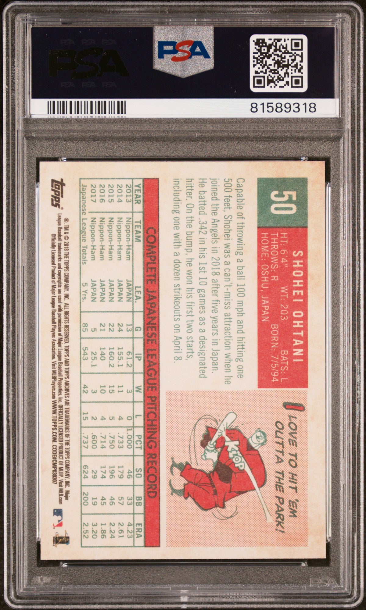 2018 Topps Archives #50 Shohei Ohtani Pitching Stance PSA 9