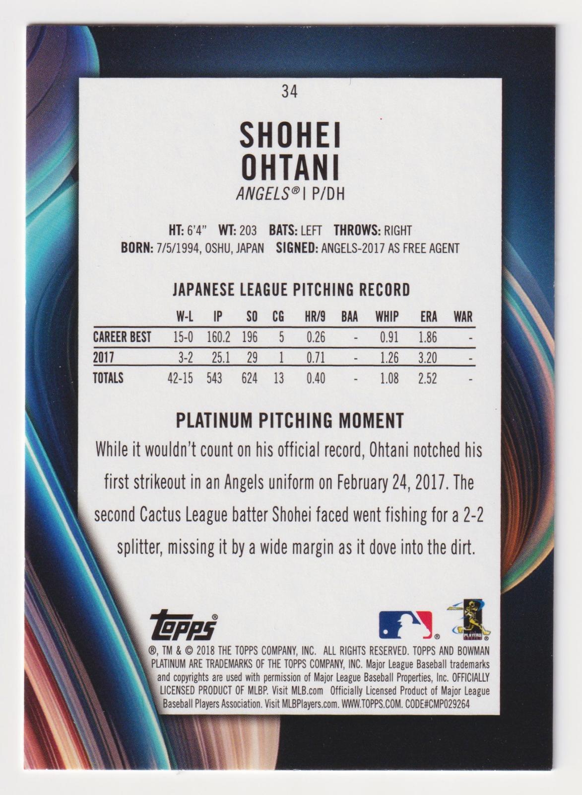 2018 Bowman Platinum #34 Shohei Ohtani
