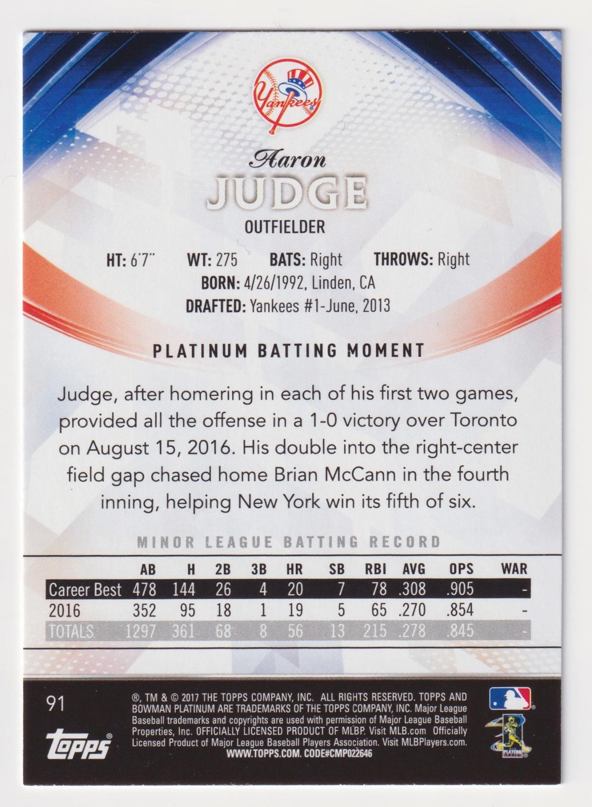 2017 Bowman Platinum #91 Aaron Judge