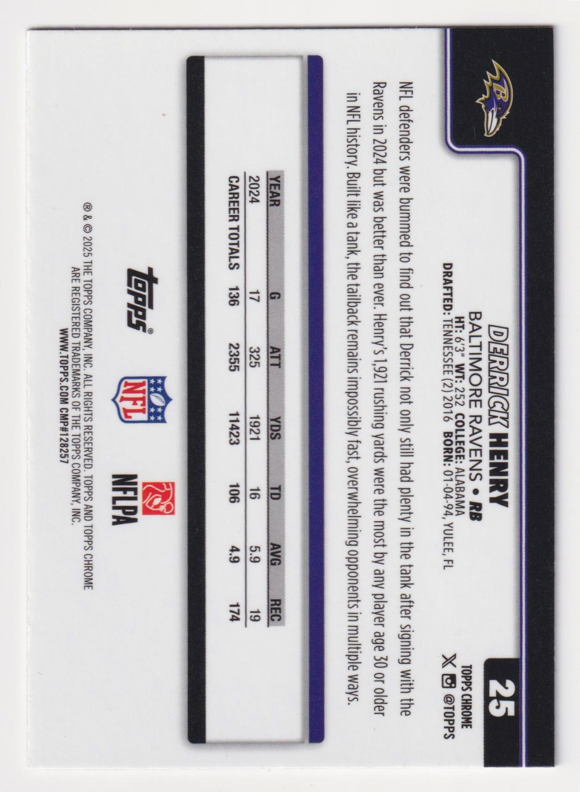 2025 Topps Chrome #25 Derrick Henry Football Leather Refractor