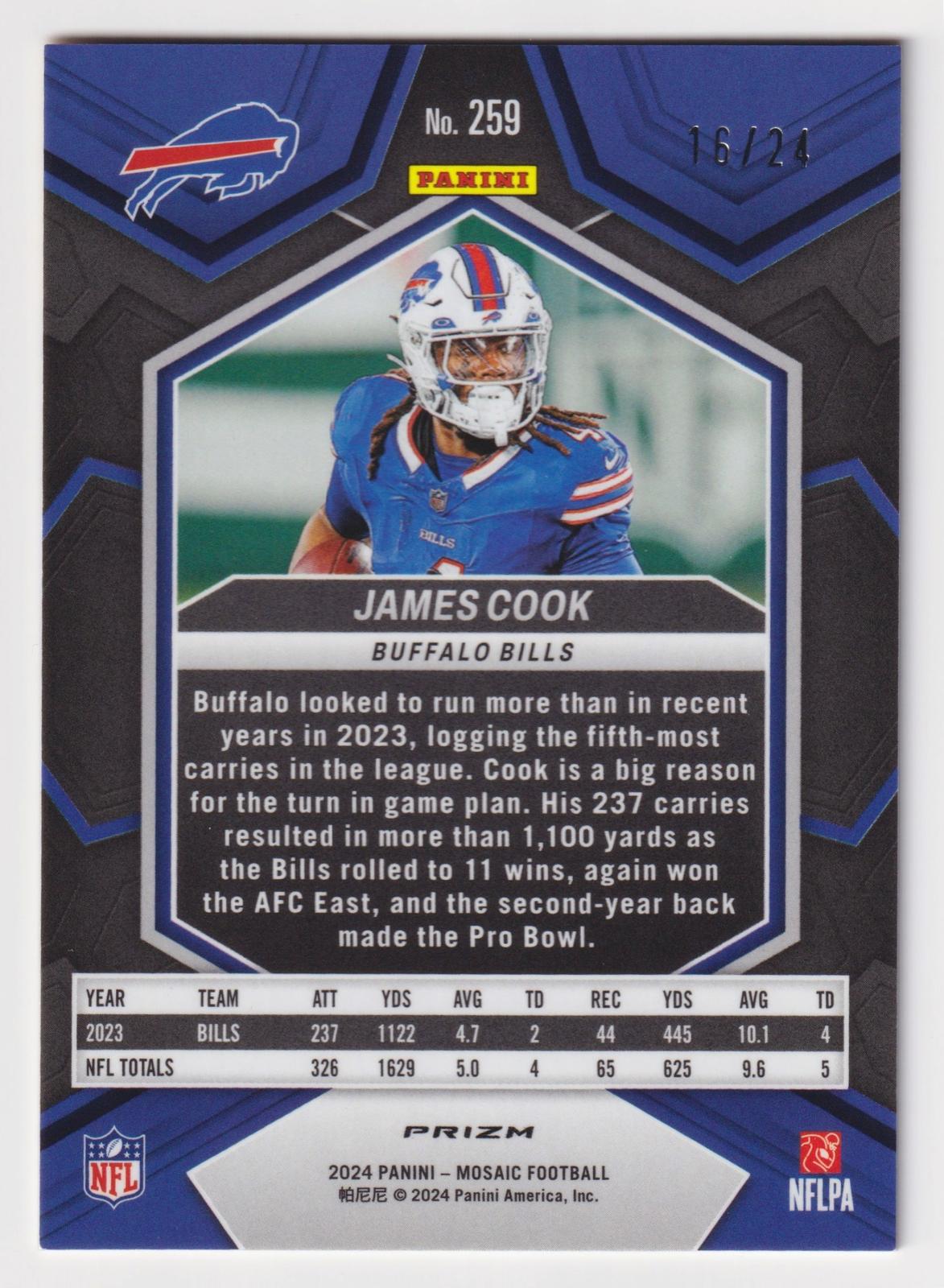2024 Panini Mosaic #259 James Cook Gold Sparkle #/24