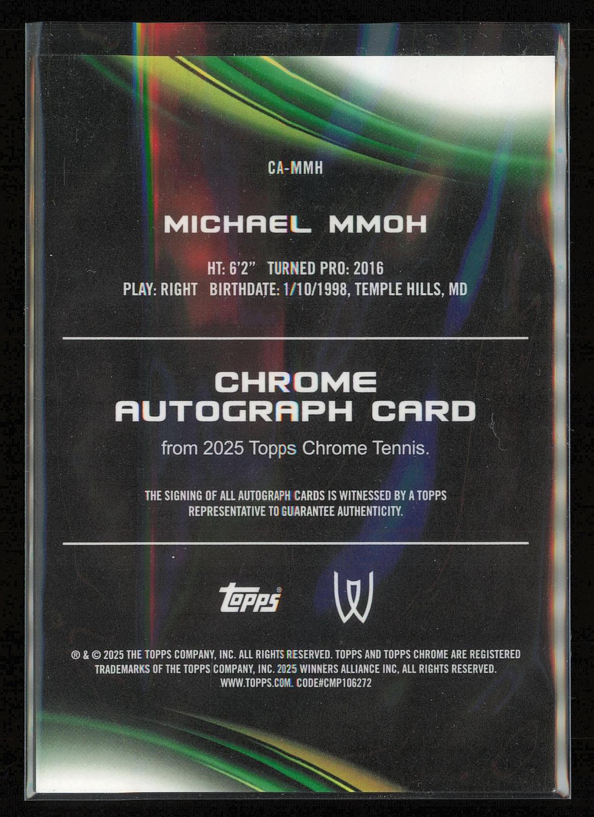 2025 Topps Chrome Sapphire Edition #CA-MMH Michael Mmoh Sapphire Autographs