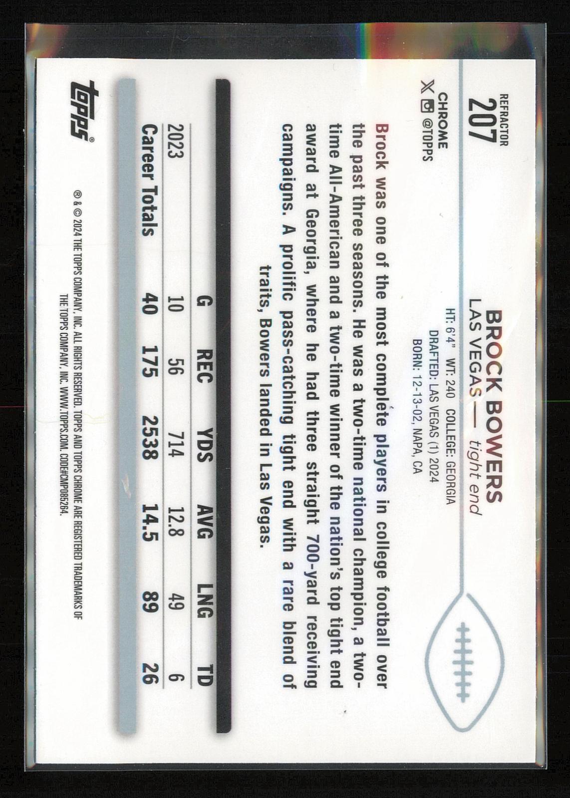 2024 Topps Chrome #207 Brock Bowers Refractor
