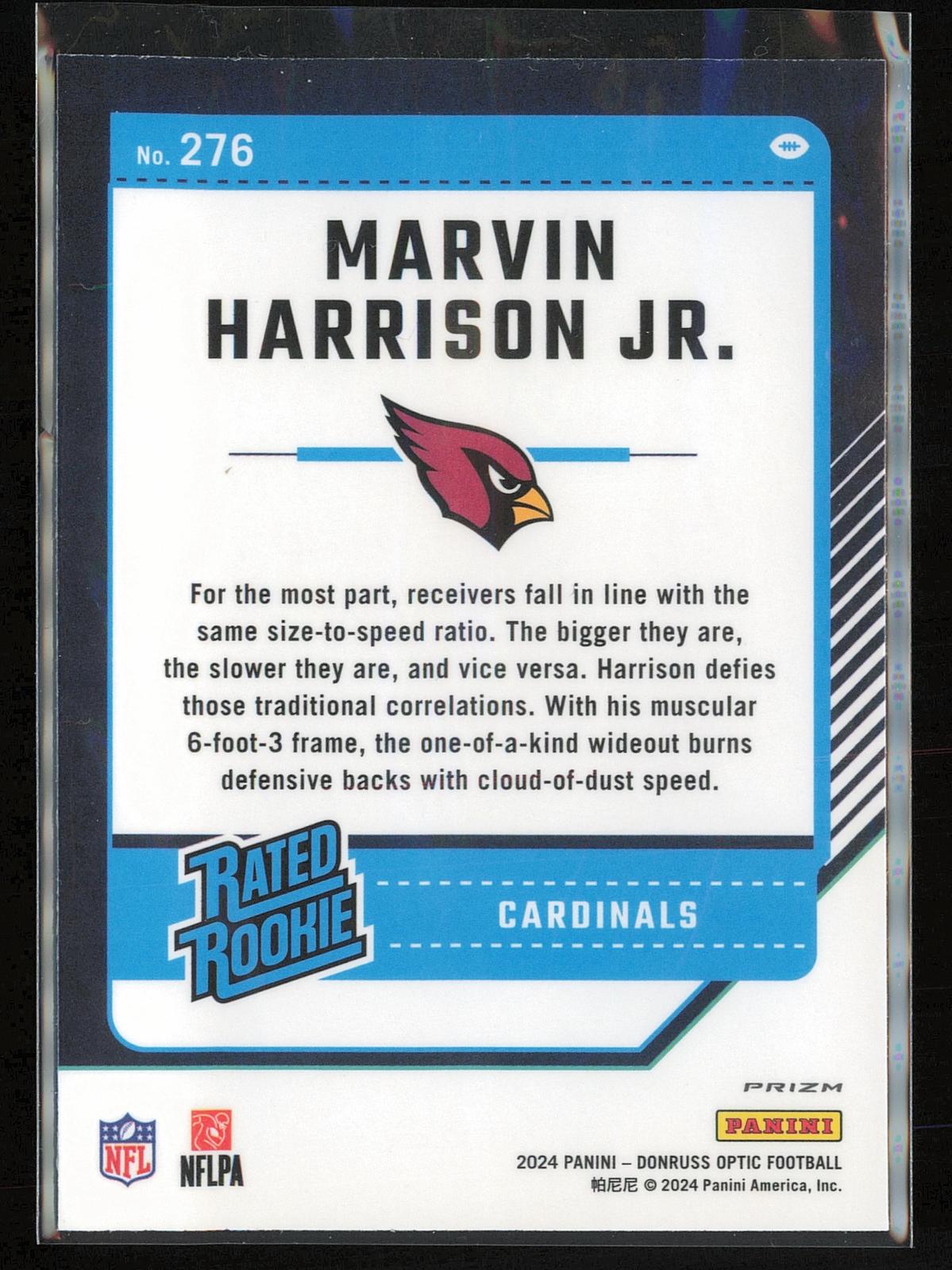 2024 Donruss Optic #276 Marvin Harrison Jr. Blue Hyper