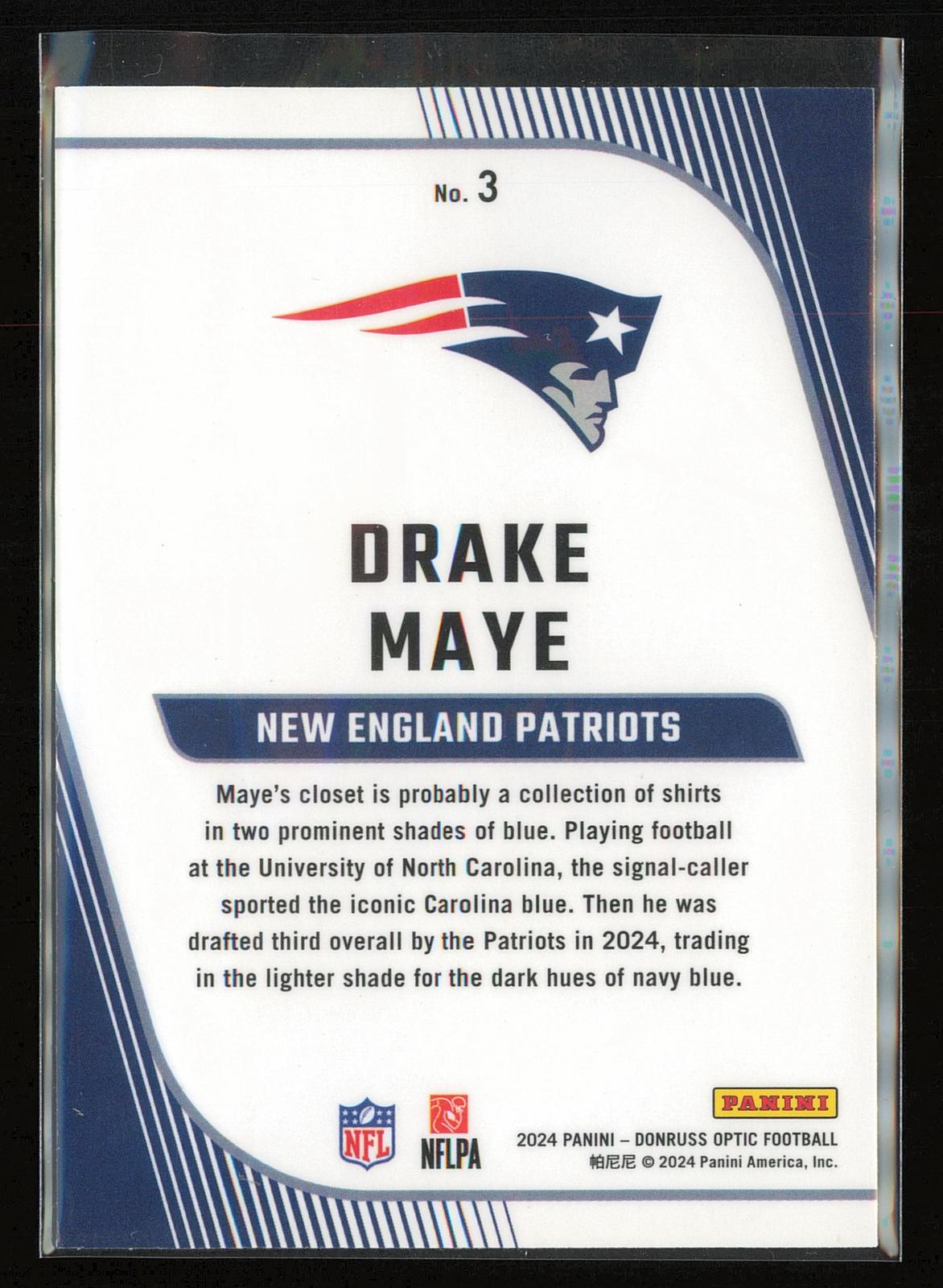 2024 Donruss Optic #3 Drake Maye Rookie Primary Colors
