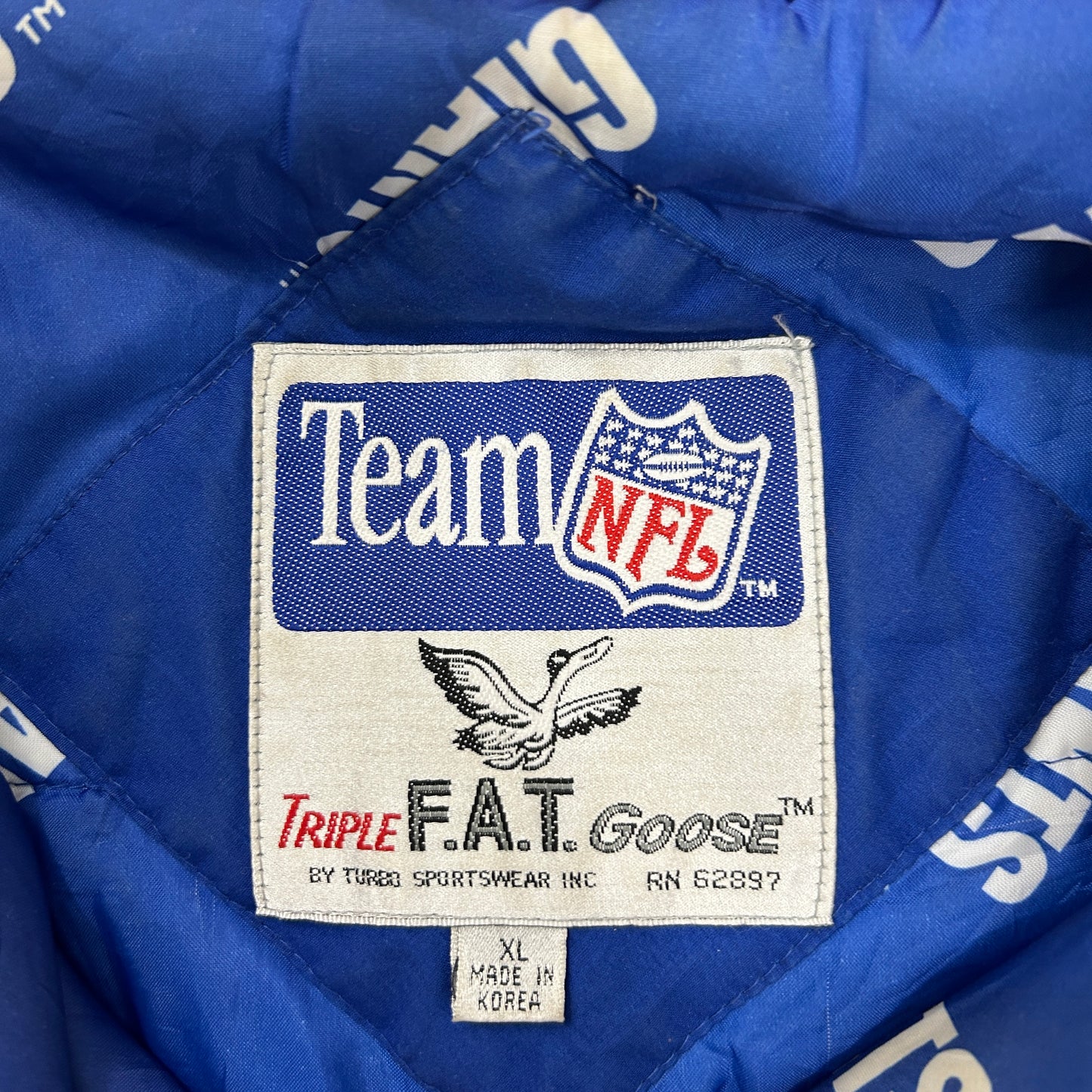 Vtg NY GIANTS Insulated Triple Fat Goose Jacket