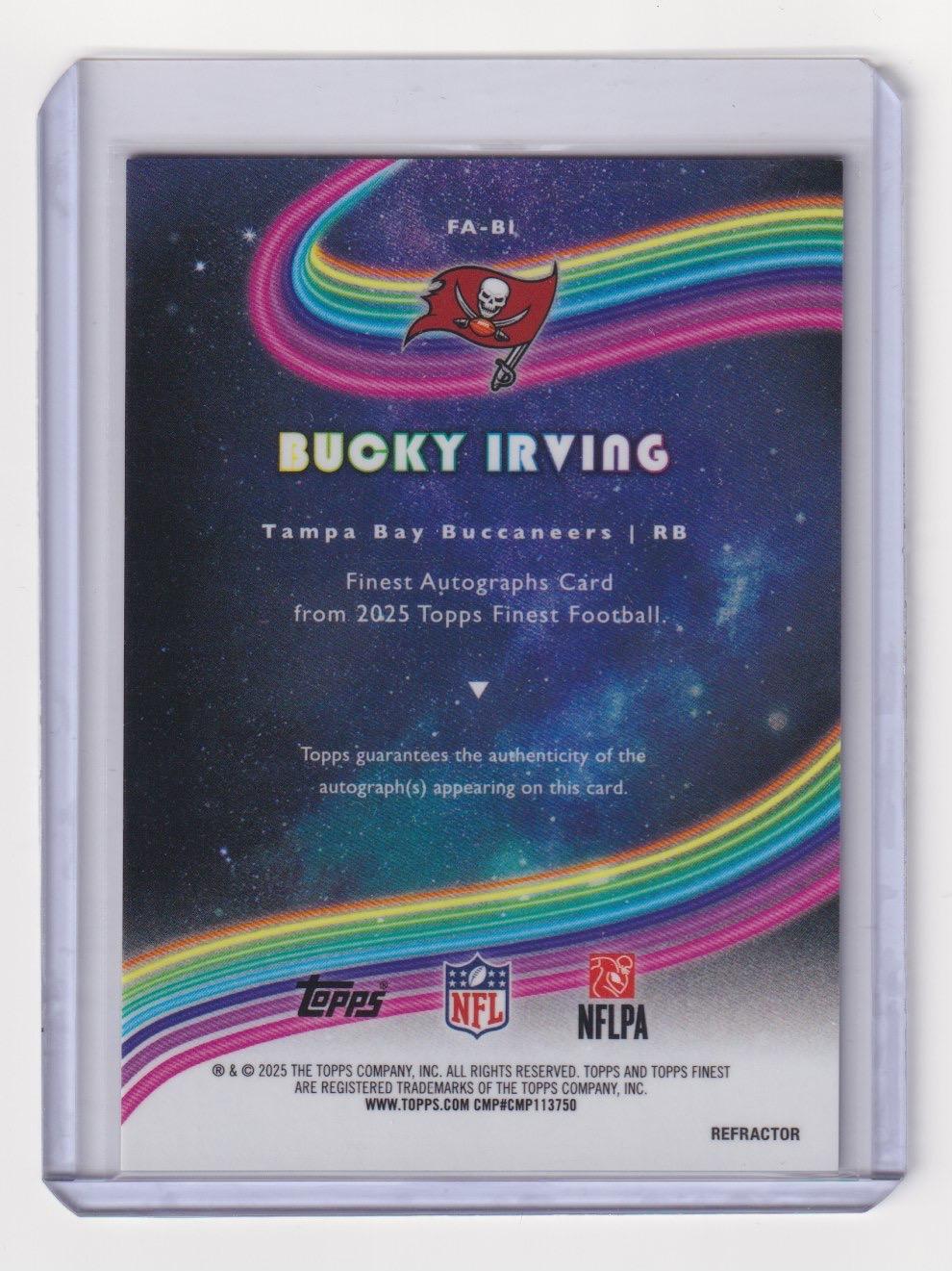 Bucky Irving 2025 Topps Finest #FA-BI Refractor Auto