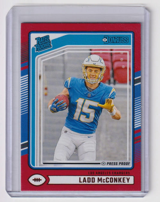 2024 Donruss Football Ladd McConkey Red Press Proof Rated Rookie #328