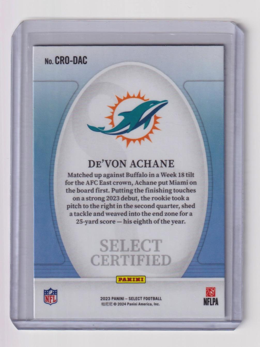 2023 Panini Select #CRO-DAC De'Von Achane Select Certified Rookies Prizm